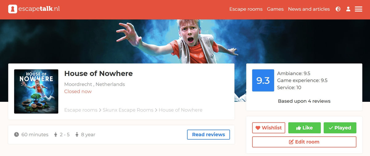 Skunx Escape Rooms: 9,3 op Escape Talk (House of Nowhere)